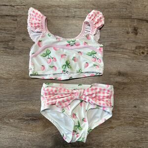 Sweethoney Girls 5Y Swimsuit 2 Piece Swim Pink Ruffle Strawberry Sweet Honey